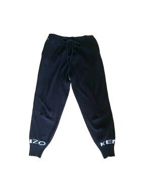 Kenzo Joggers Knit Black Elastic Waist Drawstring Logo XS